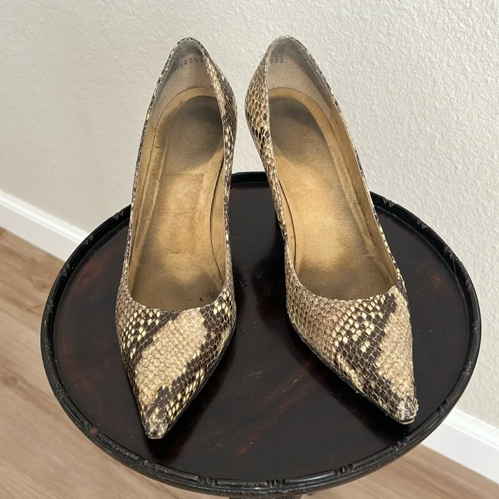Stuart Weitzman Pointed Toe Python Pumps - Picture 1 of 4